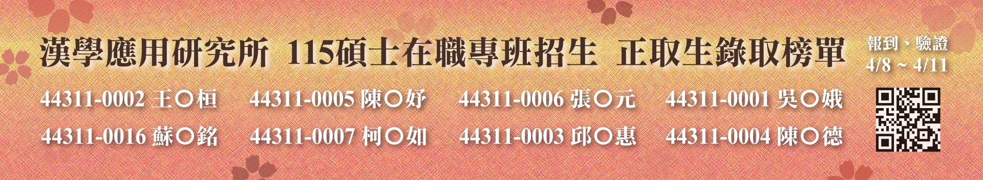 115碩士在職專班錄取榜單